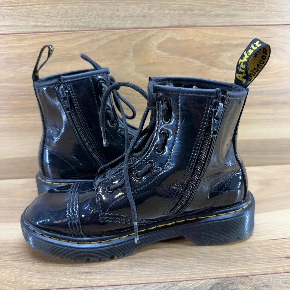 Dr Martens Sinclair Bex J Combat Boots Kids 2 EU 33 Black Patent Leather Punk